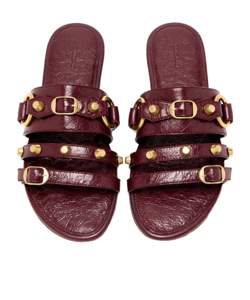 Balenciaga Grape Leather City Slippers In Burgundy