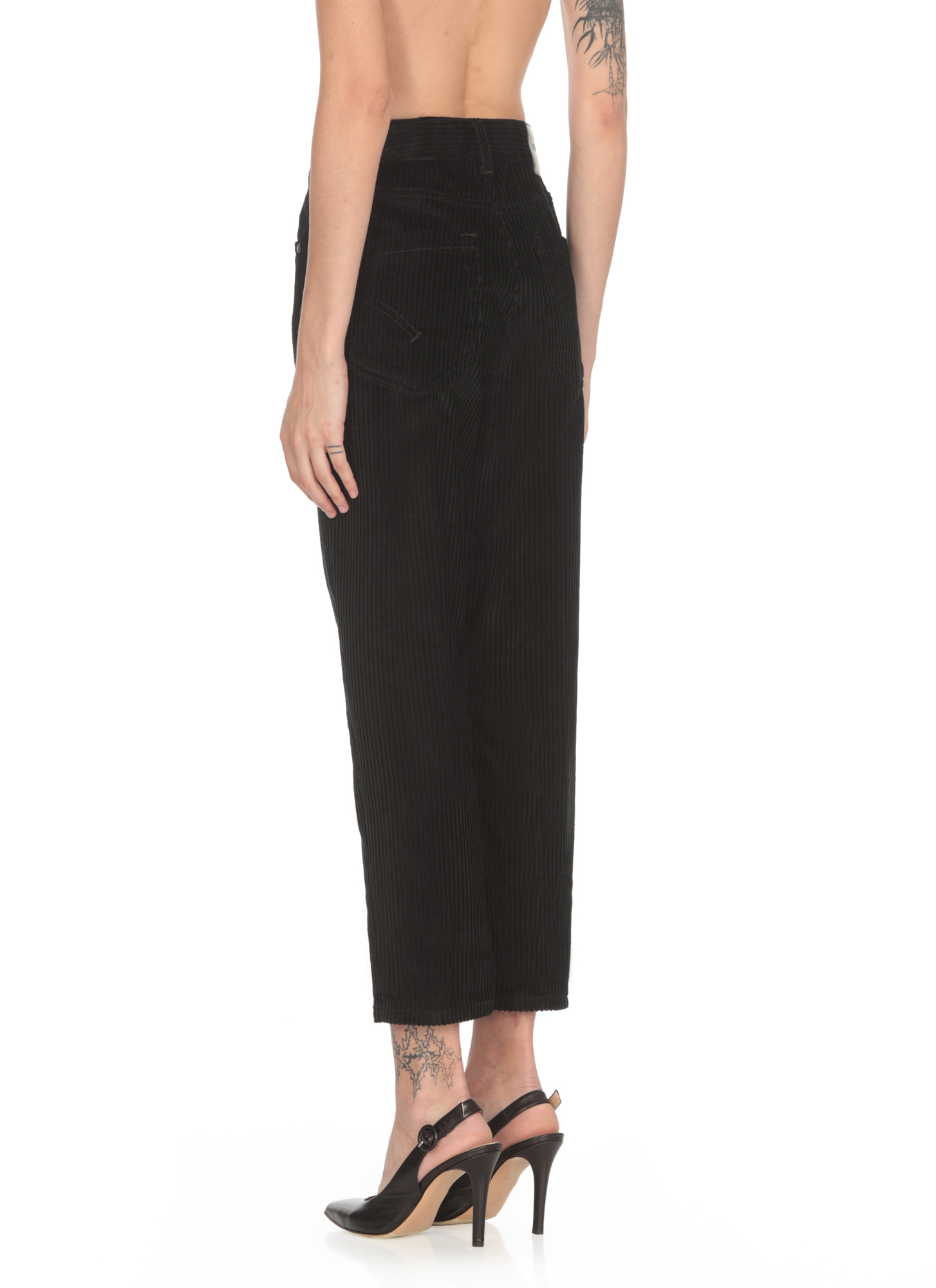 Dondup Cropped Corduroy Straight-leg Trousers In Black