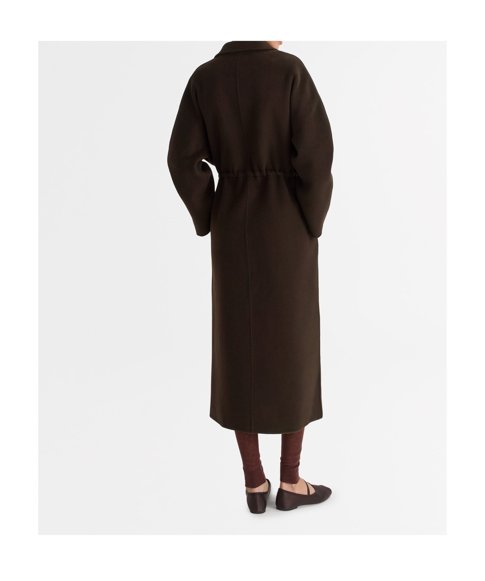 Soft Goat Drawstring Waist Lapel Coat In Brown