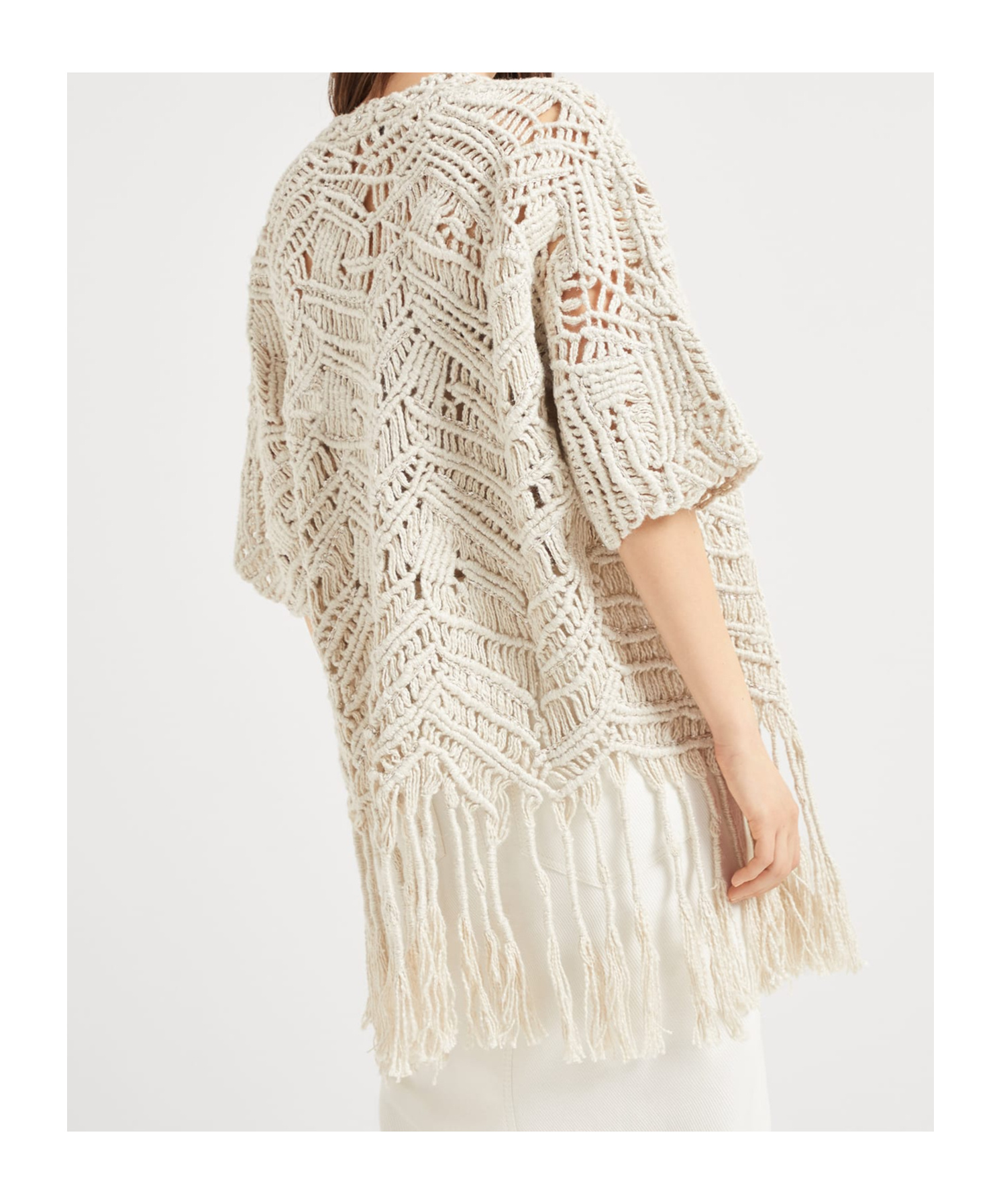 Brunello Cucinelli Opera Macramé Cardigan In White