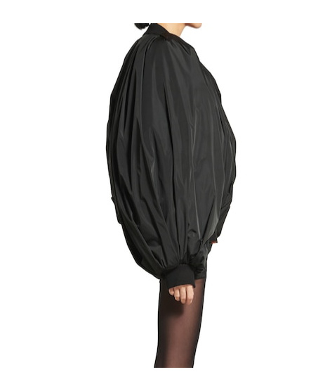 Balenciaga Black Bomber Draped Jacket With Elastic Rear Hem In Tech Fabric Woman In Black