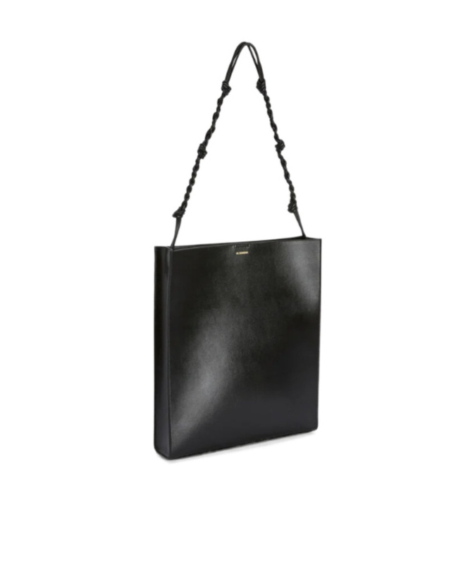 Jil Sander Tangle Knotted Strap Embossed Logo Shoulder Bag In Black