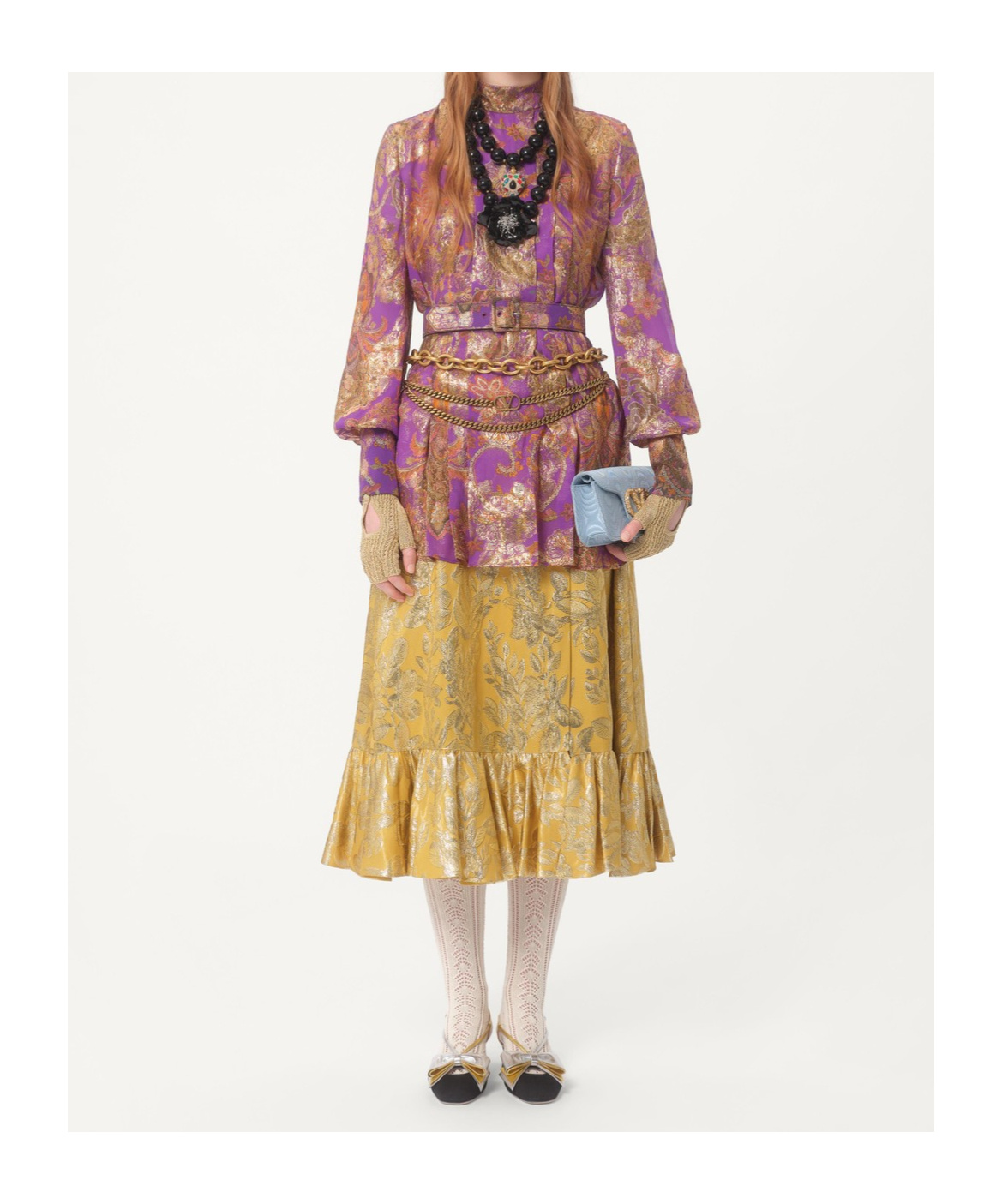 Valentino Silk-blend Floral-jacquard Blouse In Multicolor