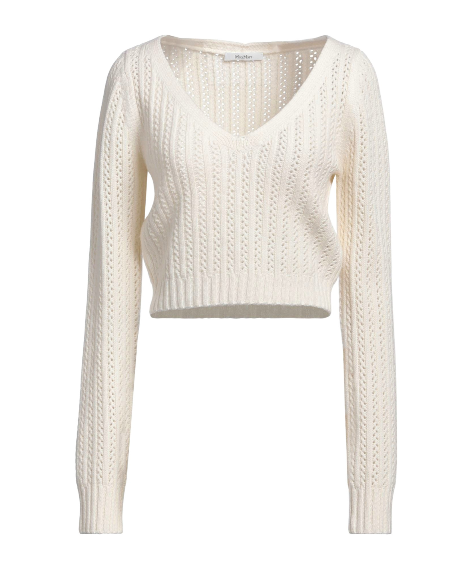 Max Mara Solid Color Cropped V-neck Knit Sweater In White