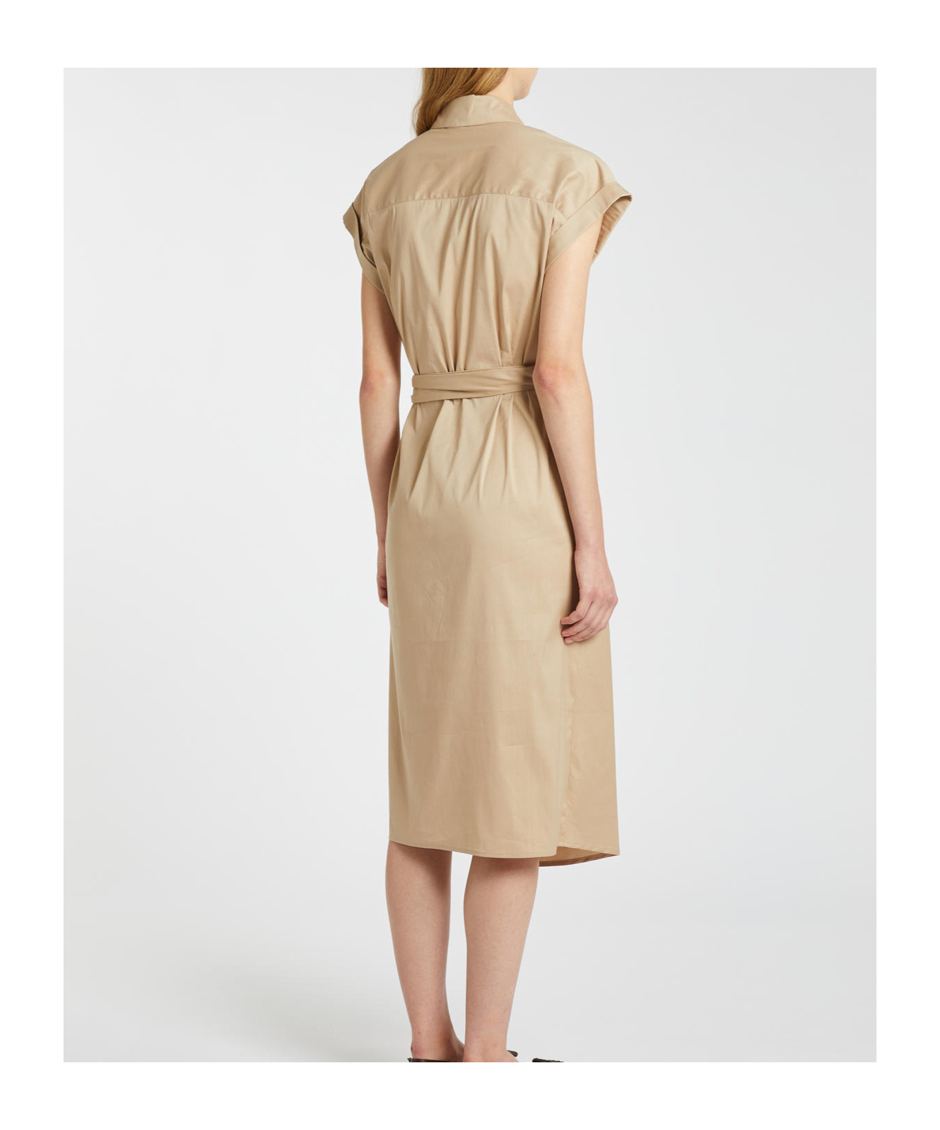IBLUES STRETCH COTTON BLEND POPLIN MIDI DRESS