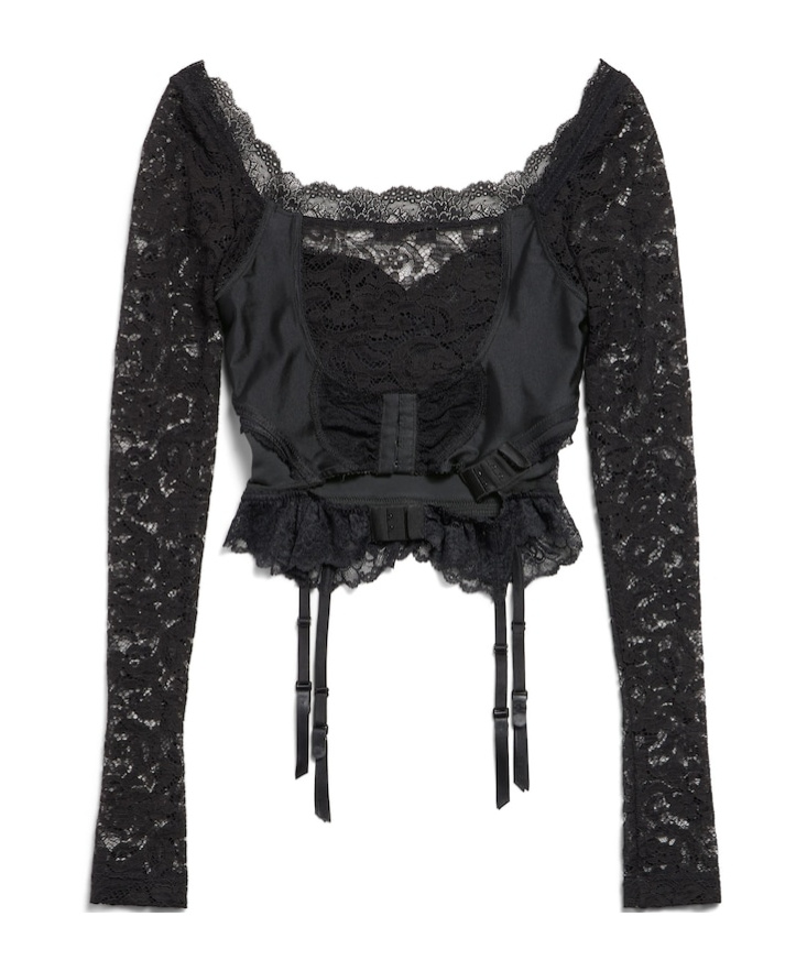 Balenciaga Cropped Jersey And Tulle-trimmed Lace Top In Black