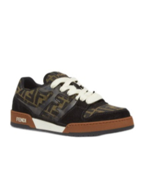 Fendi Match Low-top Ff Jacquard Fabric And Suede Sneakers In Brown