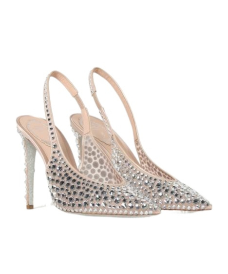 René Caovilla Crystal Embellished High Heels In Nude
