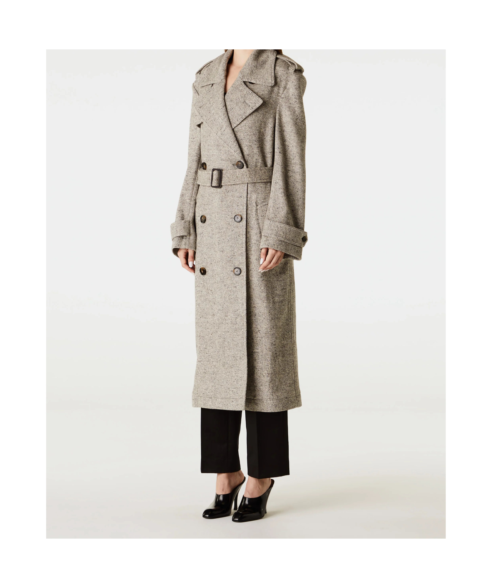 Stella Mccartney Herringbone Wool And Silk Trench Coat In Brown
