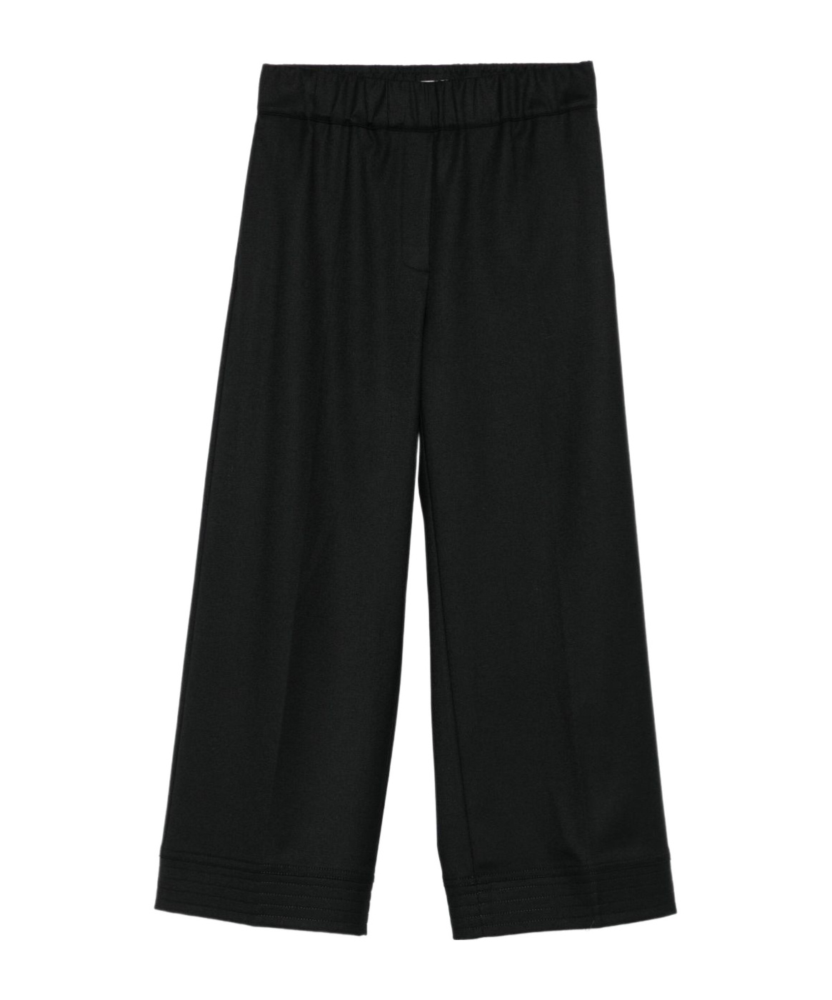 D Exterior Wide-leg Cropped Trousers With Elastic Waistband In Black