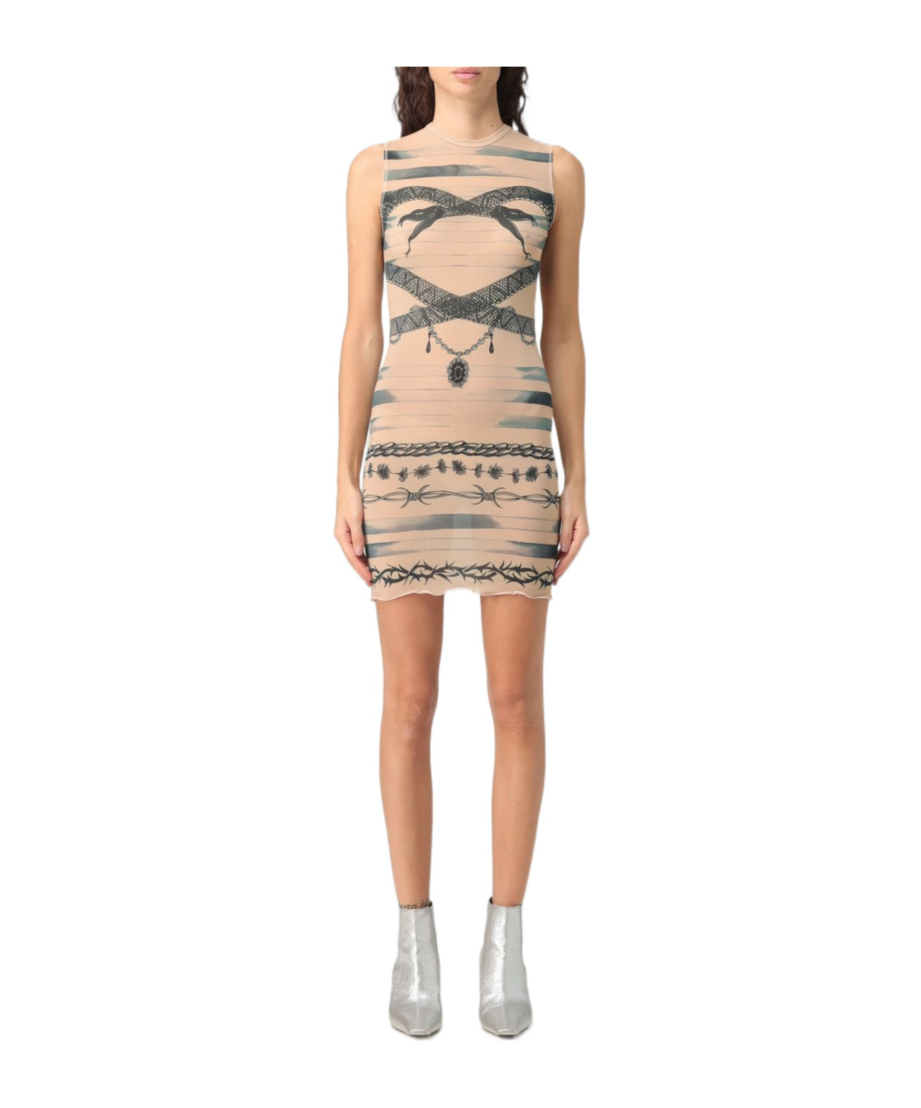 Jean Paul Gaultier Graphic-print Sleeveless Minidress In Nude