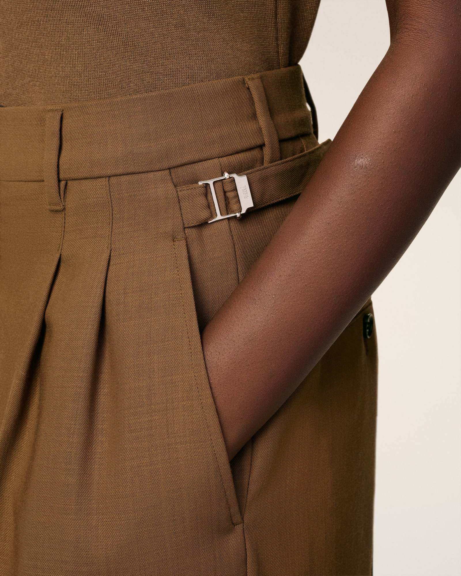 Ami Alexandre Mattiussi Brown Wool High Waist Tabs Wide Trousers Brown In Brown