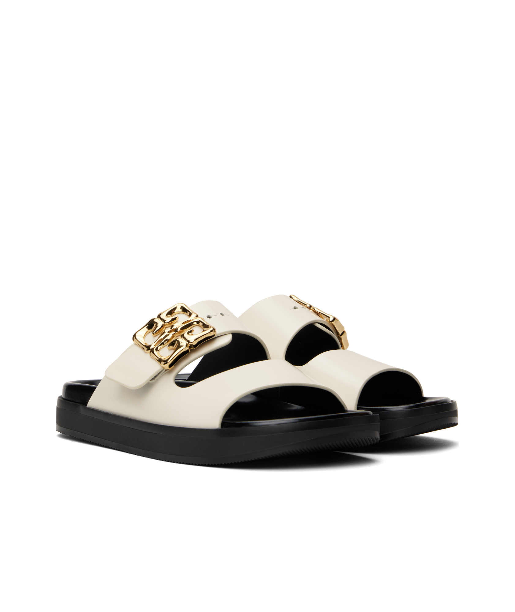 Givenchy Liquid 4g-embellishment Buckle Slides In Ivory White