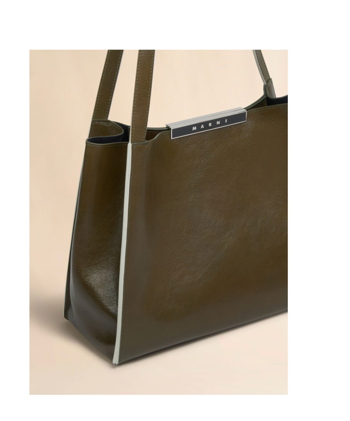Marni Deep Green Leather Cresta E/w Small Tote Bag In Green