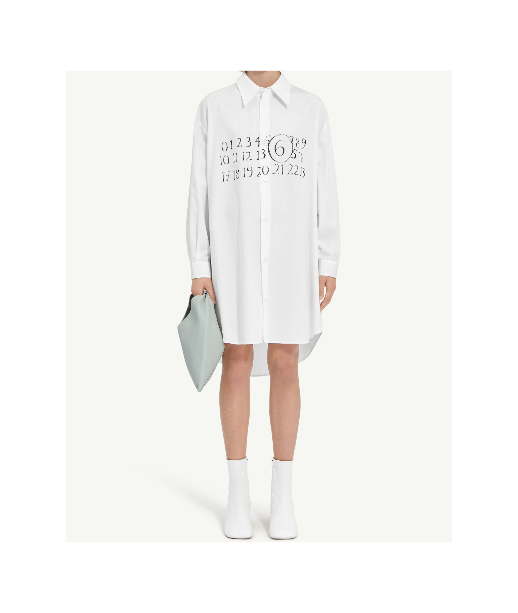 Mm6 Maison Margiela Signature Numbers Motif Shirt Dress In White