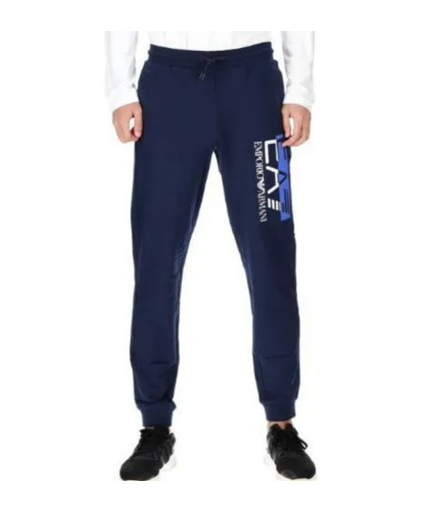 Ea7 Letter Print Foot-tied Knitted Sweatpants In Blue