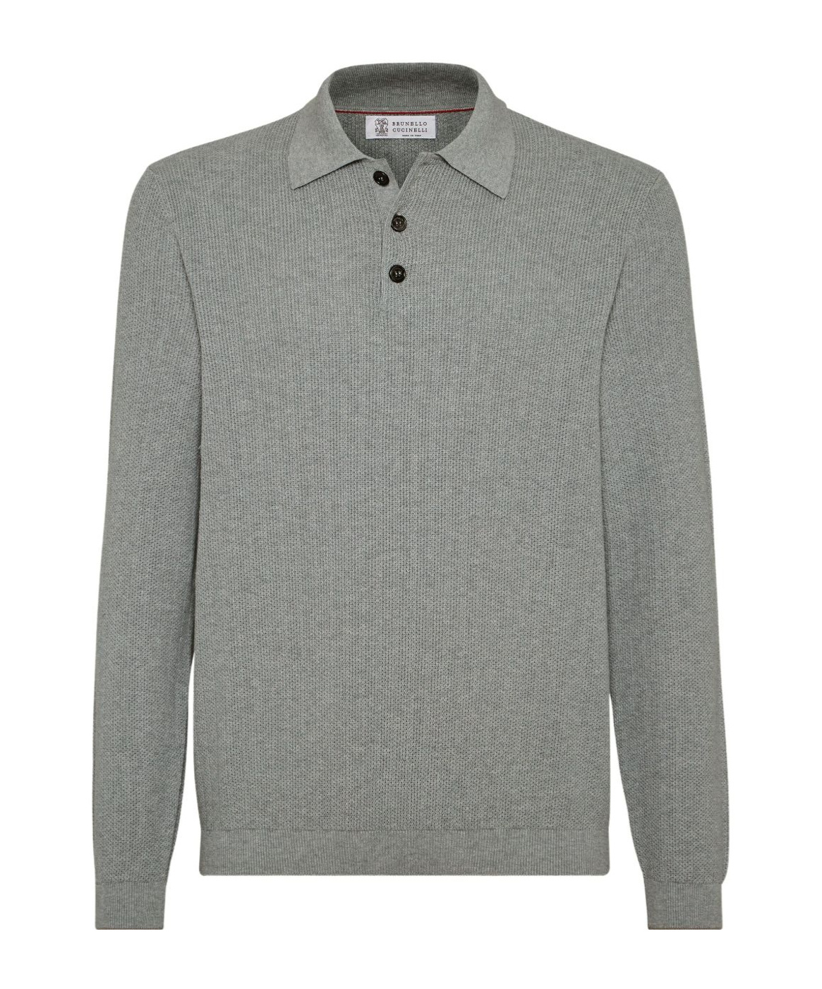 Brunello Cucinelli Knitted Cotton Polo Long Sleeves In Gray