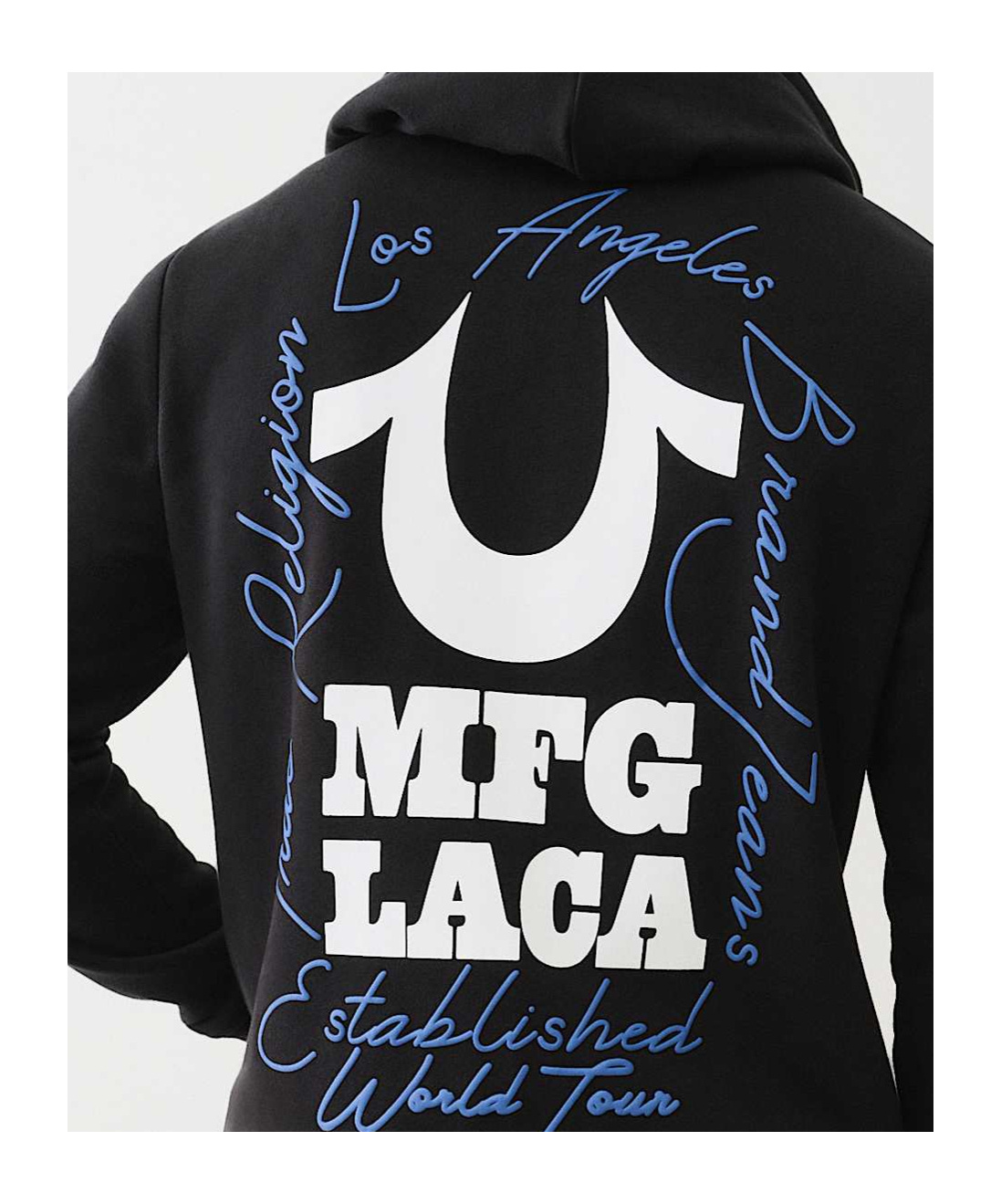 True Religion Puff Print Logo Zip Hoodie In Black