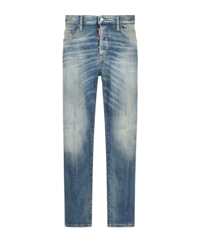 Dsquared2 Blue Jeans With Logo Patch On The Rear And Distressed Effect In Denim Man In Blue