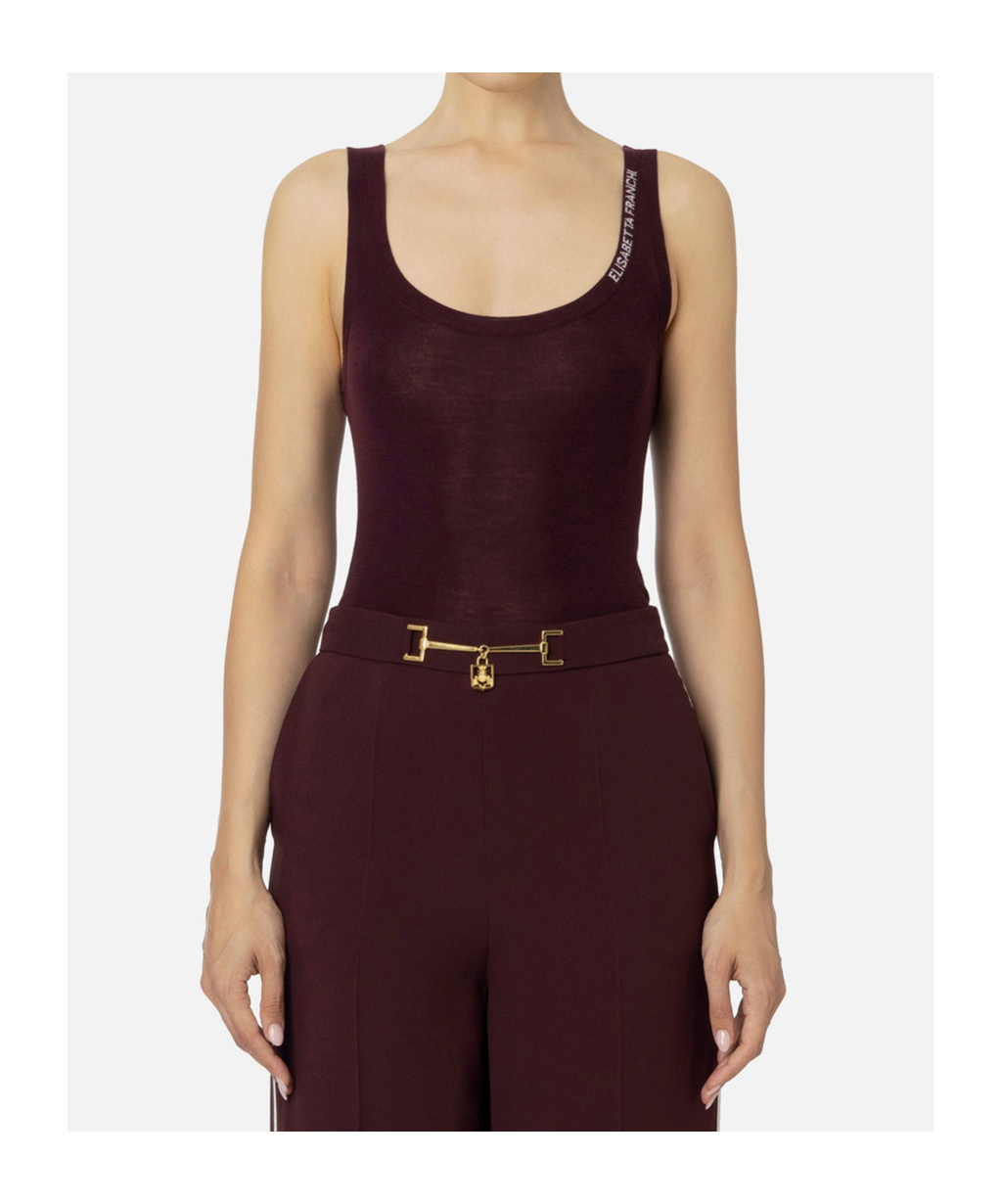 Elisabetta Franchi Jacquard Logo Knitted Top In Brown