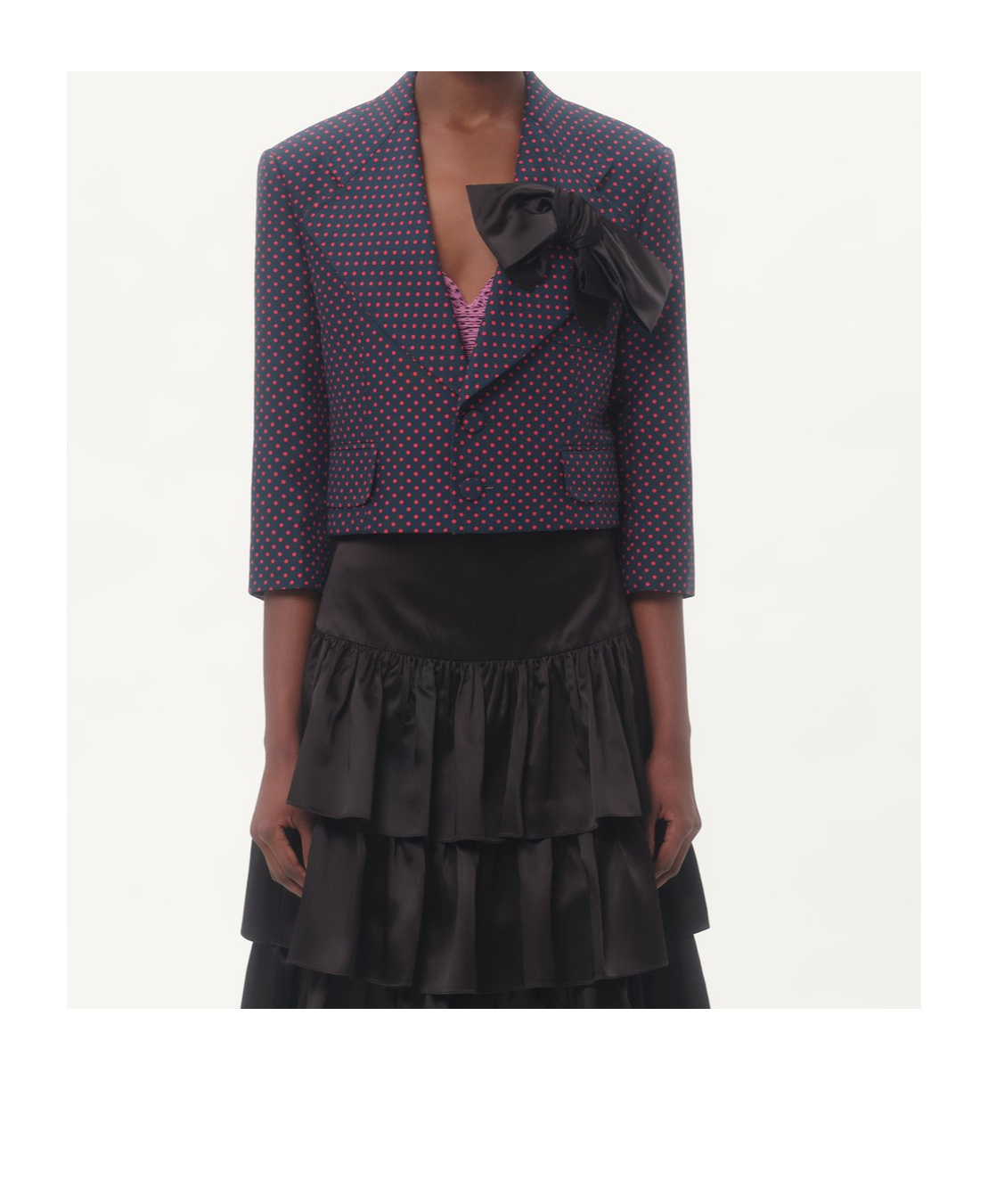 Valentino Silk Bow-detail Polka-dot Blazer In Navy Blue/red