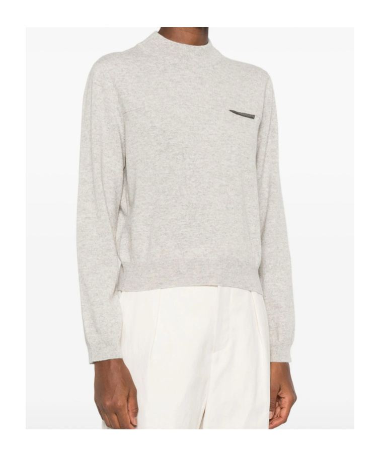 Brunello Cucinelli Cashmere Crewneck Sweater Pocket Detail In Nude