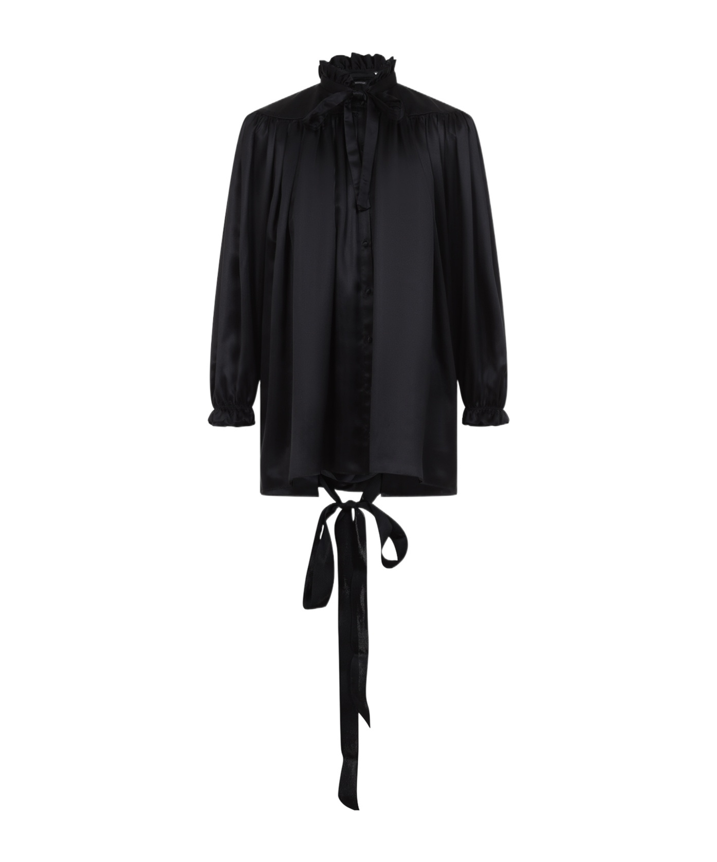Balenciaga Silk Blouse With Decorative Tie At Neckline In Black