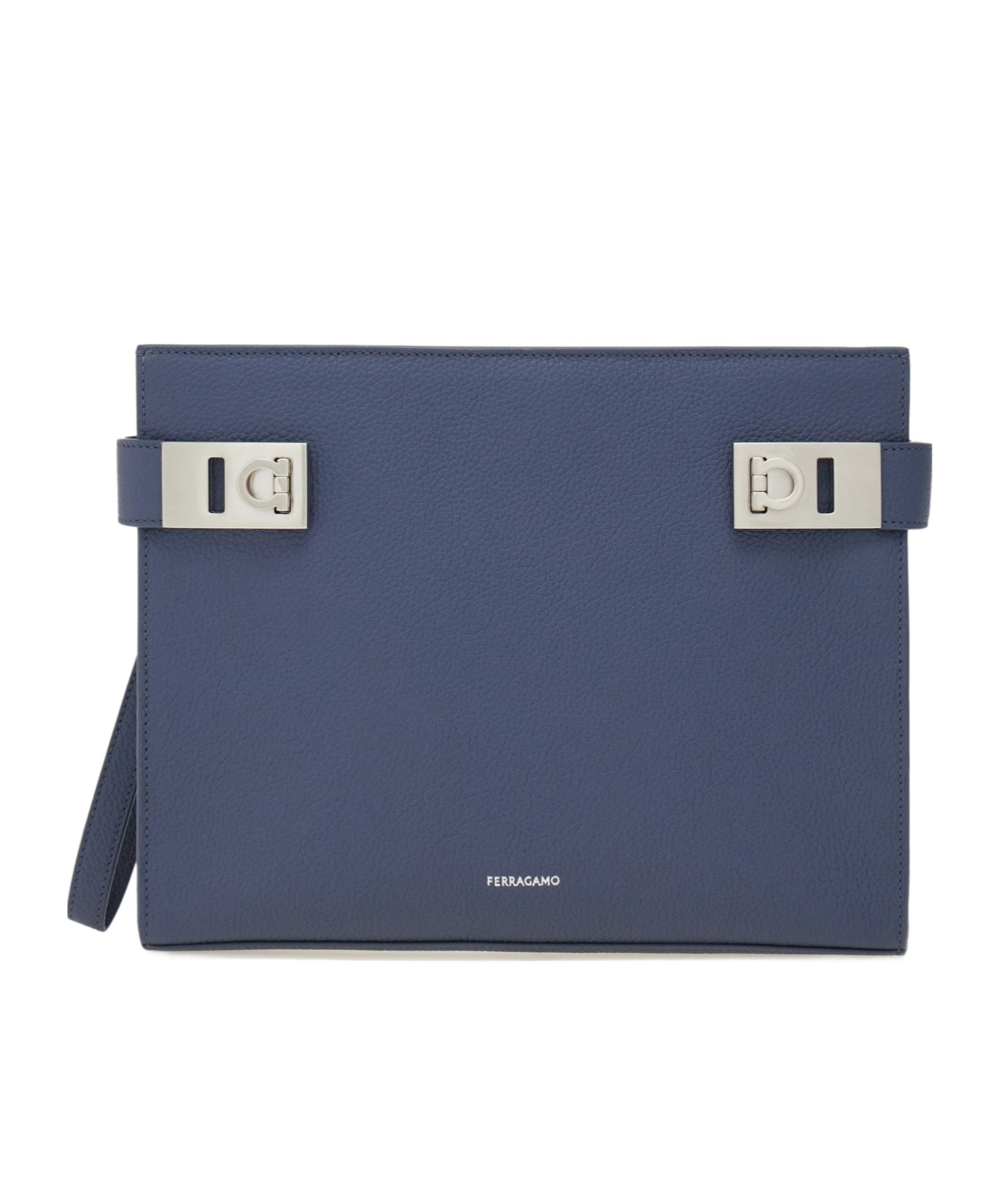 Ferragamo Pouch With Gancini Buckles In Gray