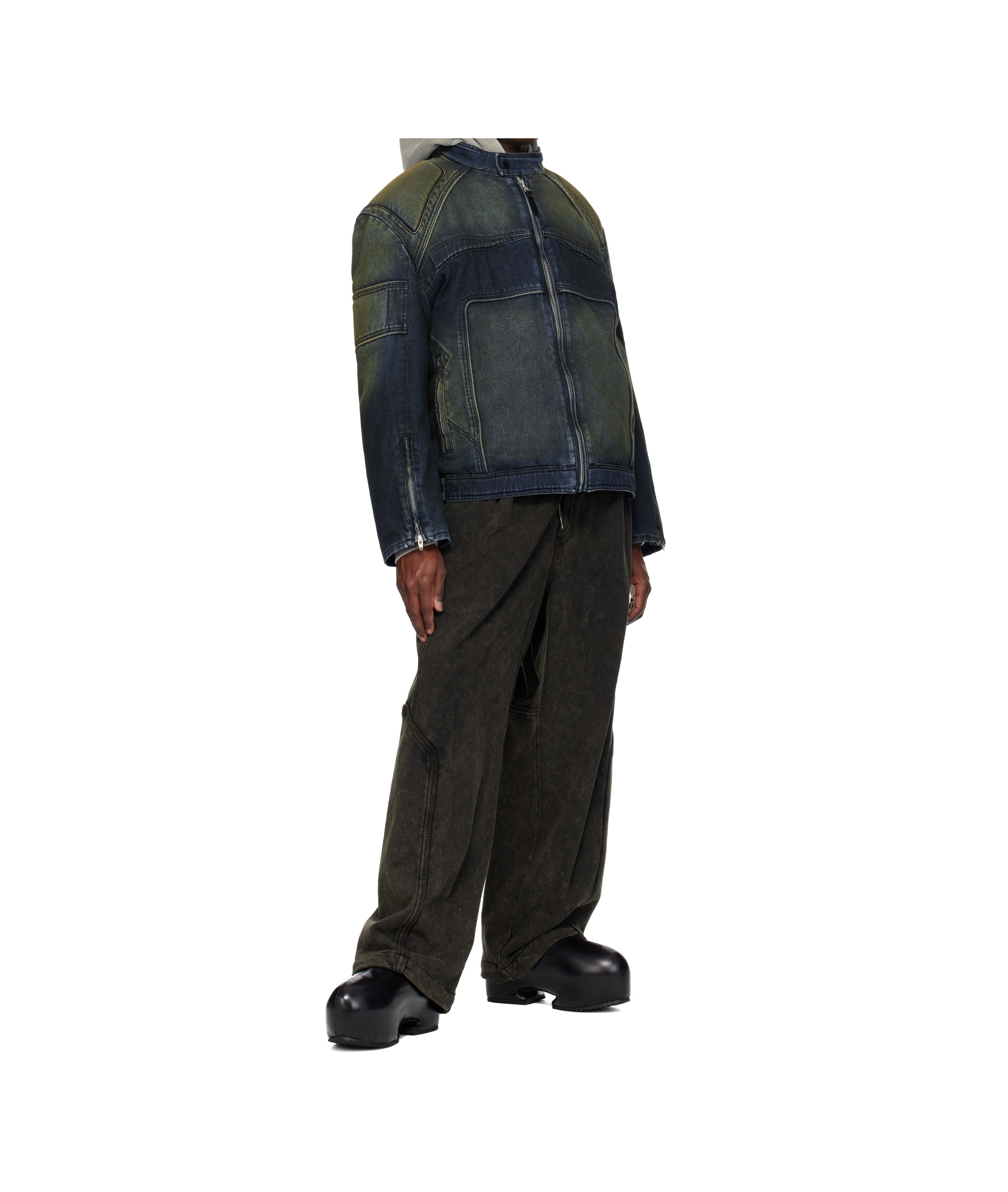 Juunj Denim Bomber Jacket In Black