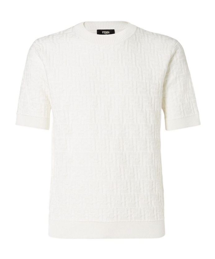 Fendi Men White Crewneck T-shirt With All-over Ff Logo Embroidery In Cotton Man In White