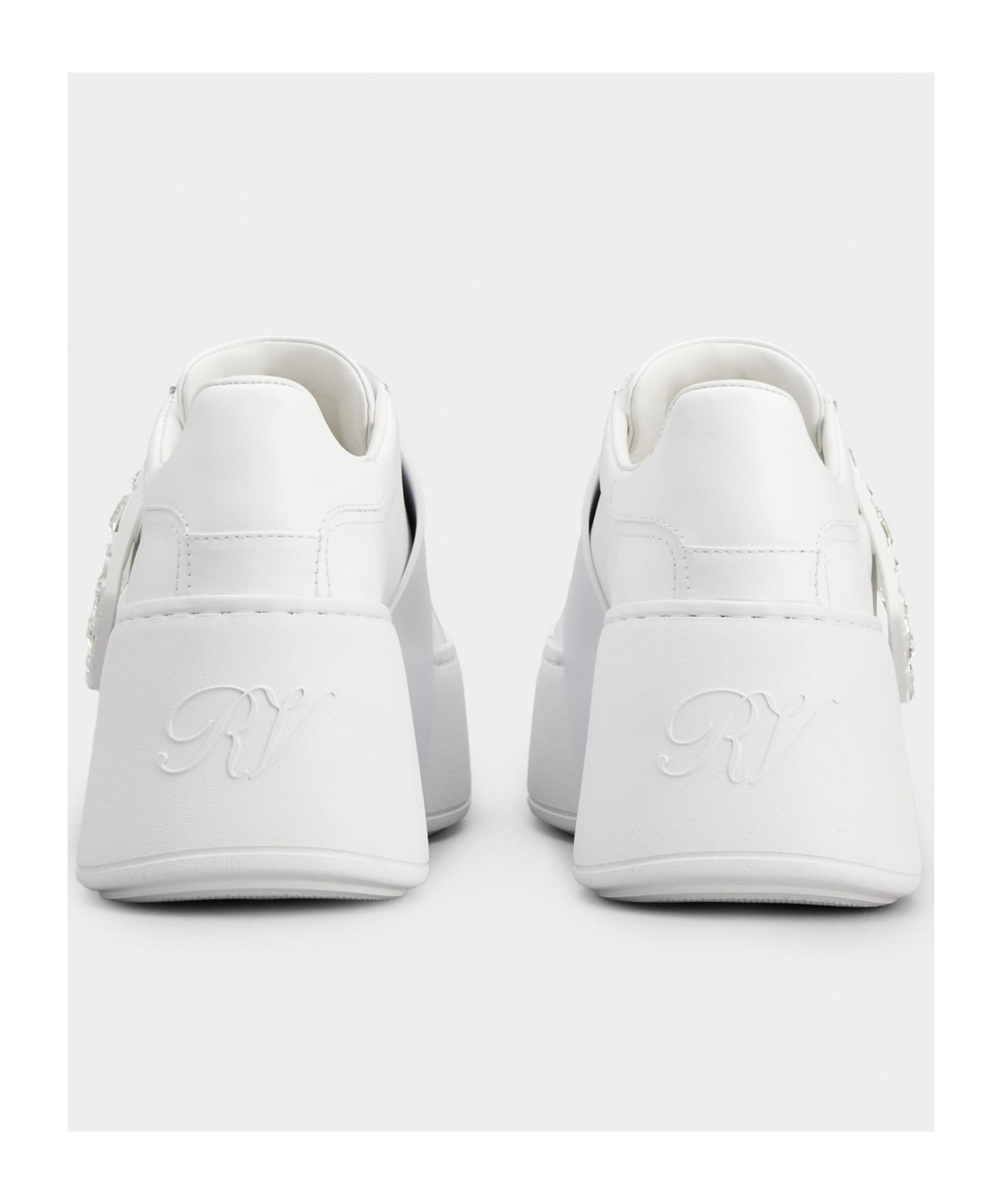 Roger Vivier Viv Skate Crystal-embellished Rubber-trimmed Leather Sneakers In White