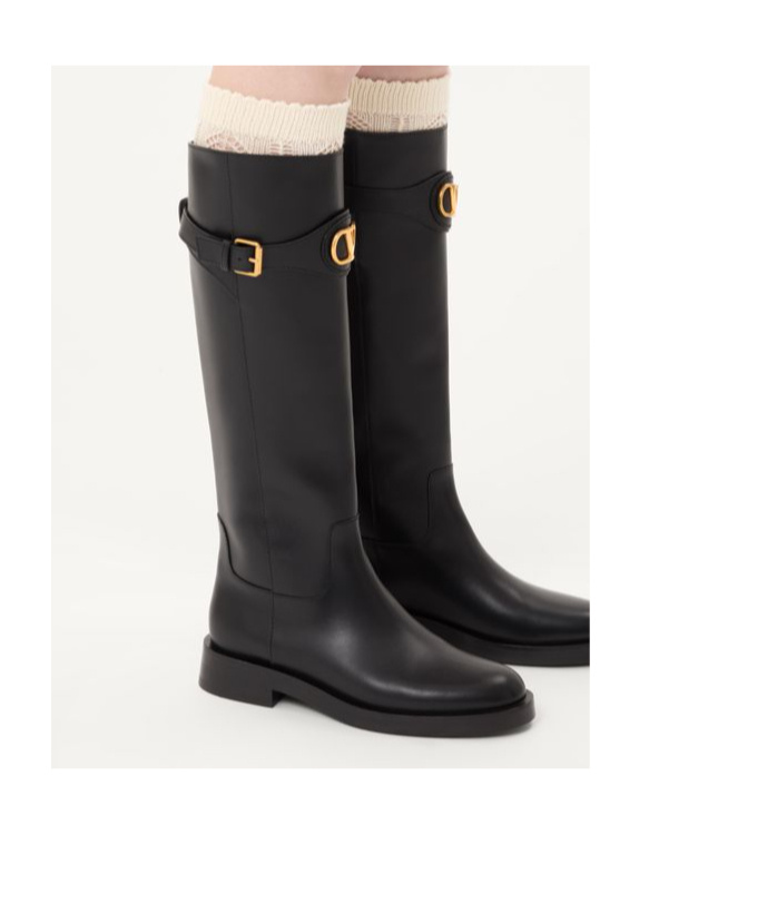 Valentino Garavani Vlogo Signature Calfskin Boot 30mm Woman Black 38.5 In Black