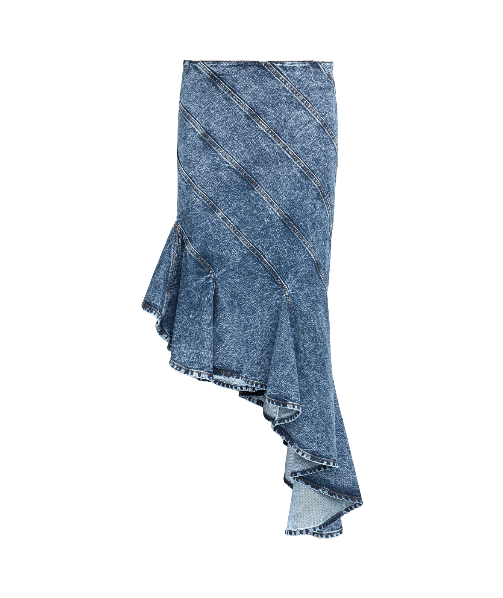 Alaïa Spiral Design Denim Midi Skirt With Hem In Blue