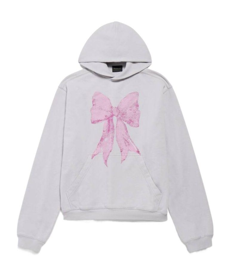 Balenciaga Women's Bow Hoodie Medium Fit In Dirty White In Gray