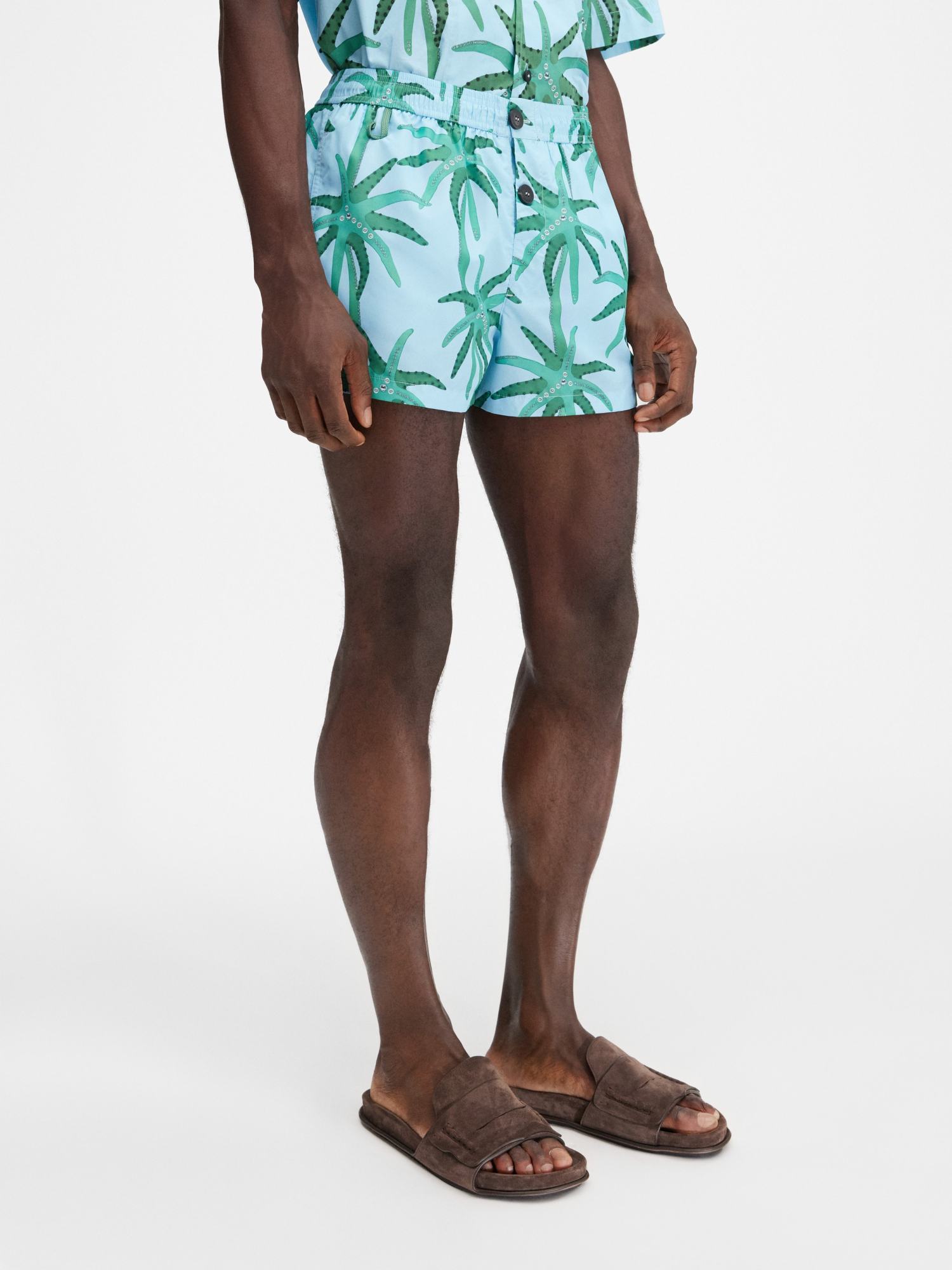 Jacquemus Le Maillot Puntini Light Blue Swimsuit With Elastic Waist And All-over Print In Tech Fabric Man In Blue