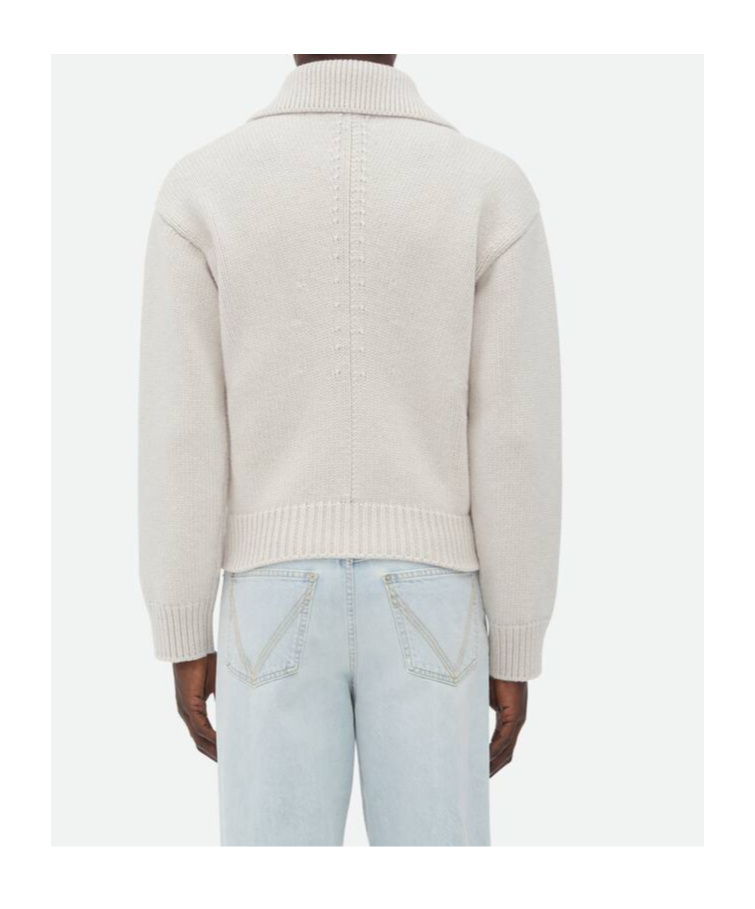 Bottega Veneta Woolen Cardigan In Pigeon White Mixed Color