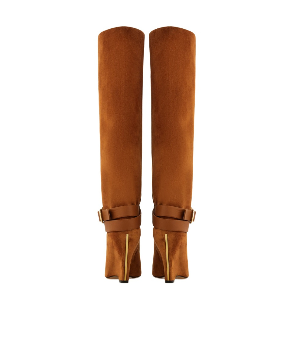 Ferragamo Knee High Boot With Wedge Heel In Brown