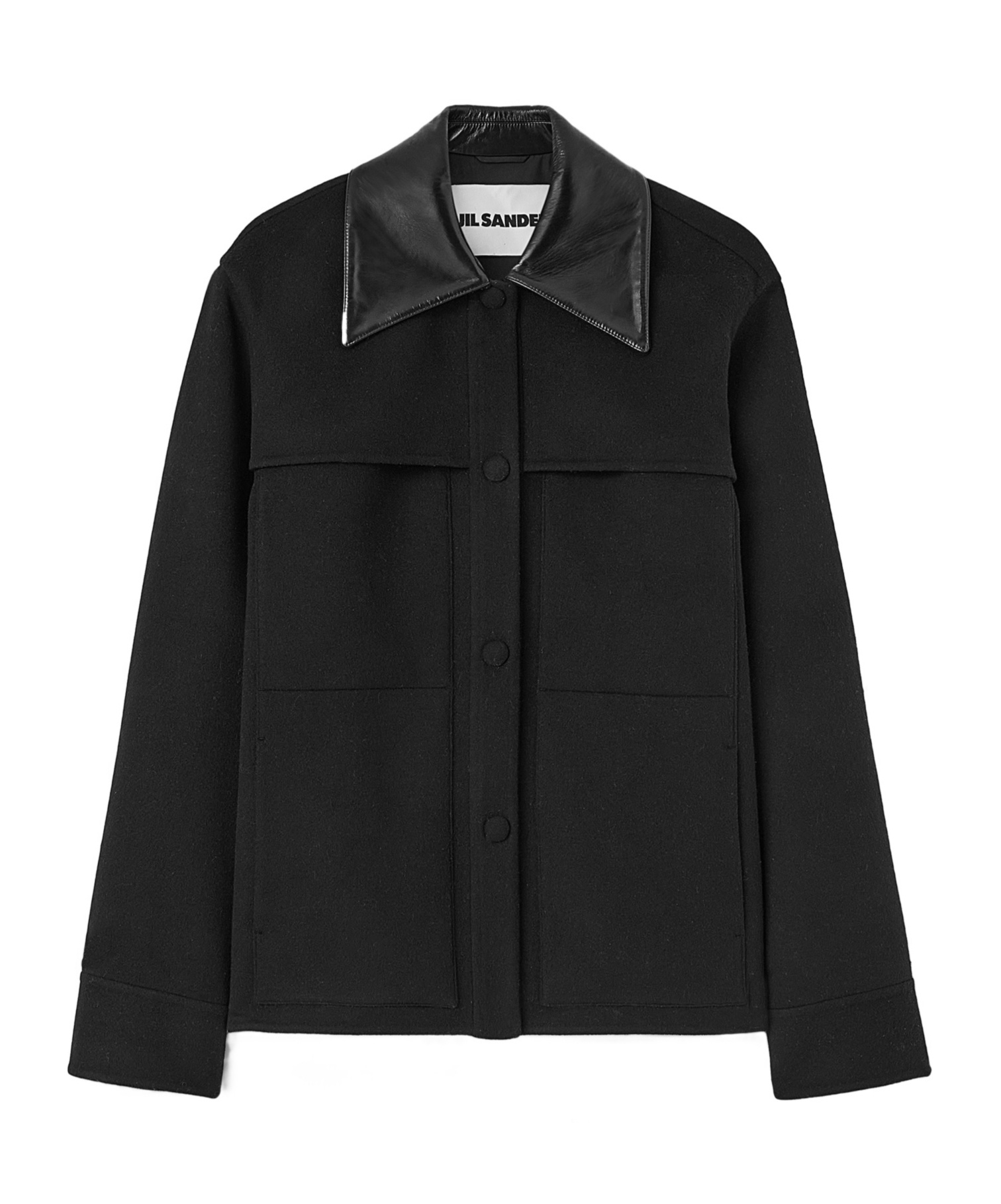 Jil Sander Cutaway-collar Wool Shirt Jacket In Black