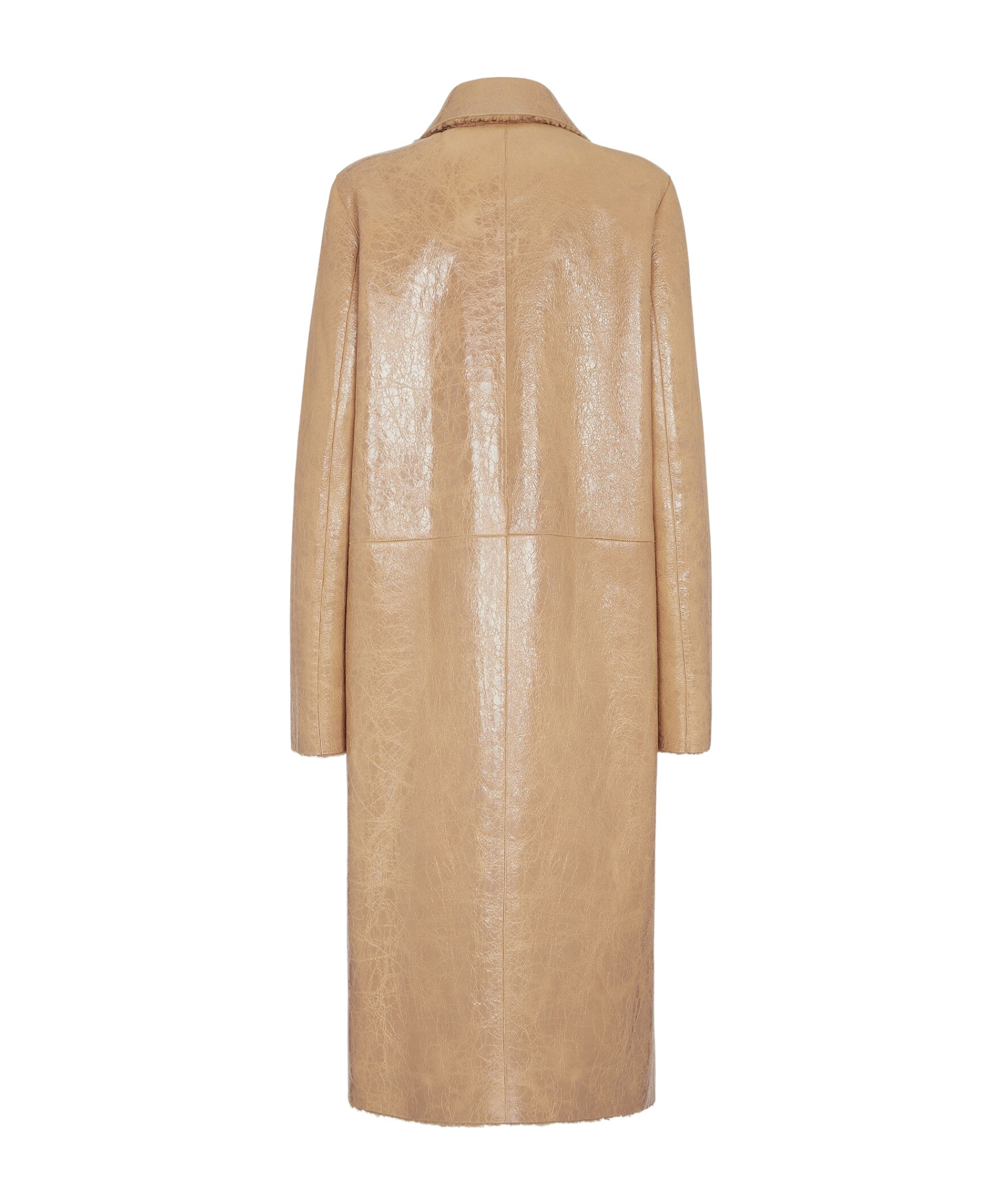 Fendi Longline Leather Coat With Faux Fur Trim In Nude