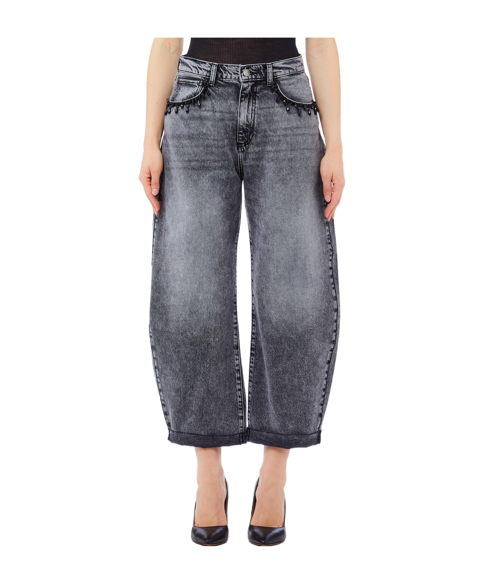 Liu •jo Denim Trousers With Belt Loops In Gray