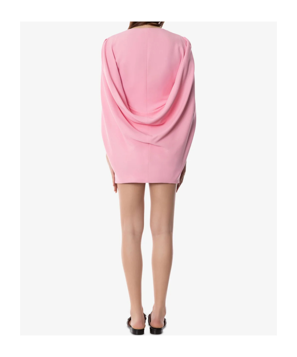 Alberta Ferretti Women Pink Crew Neck Dress With Cap Sleeves And Draped Shoulders In Fabric Woman In Pink