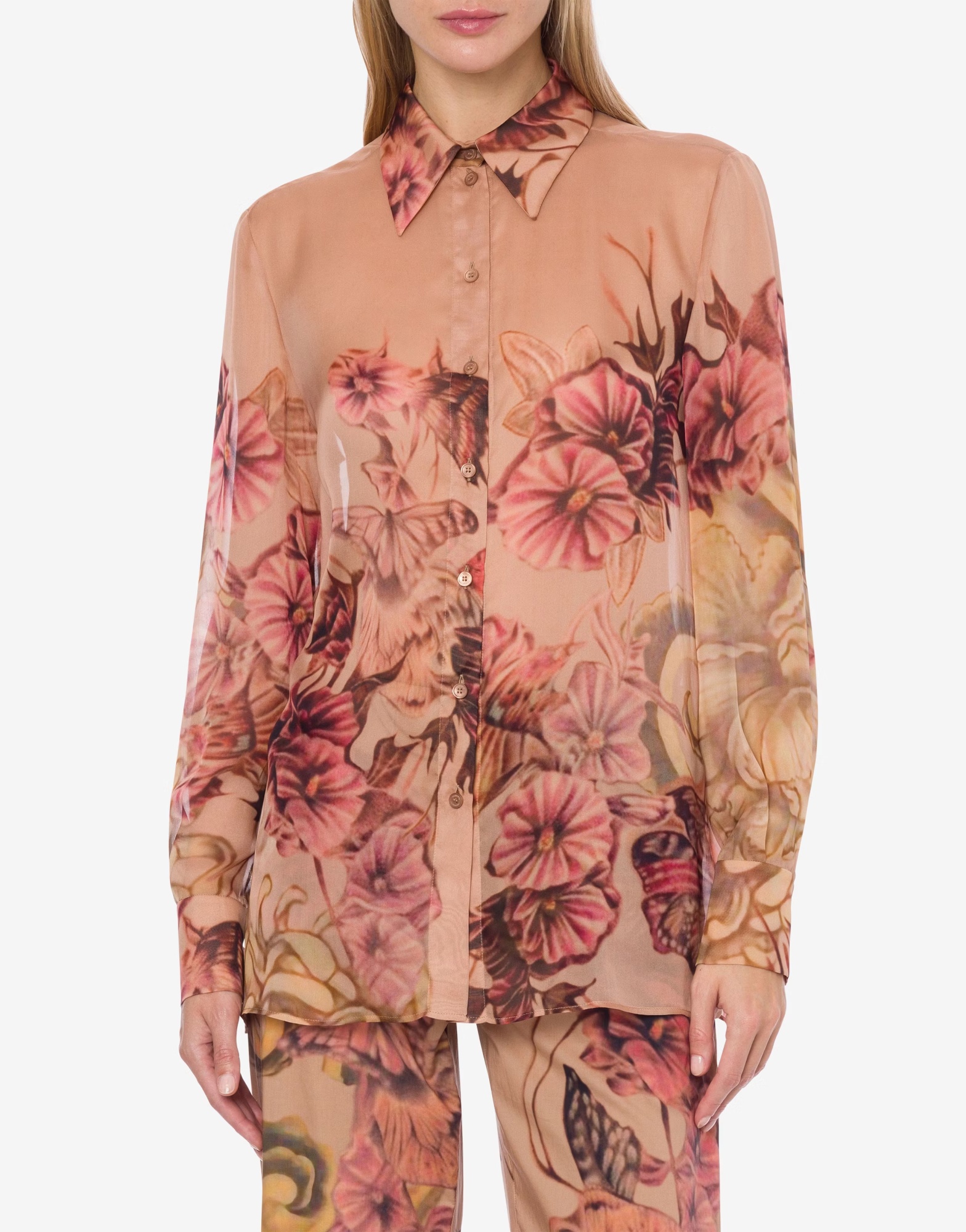 Shop Alberta Ferretti Tattoo-print Silk Shirt In Nude