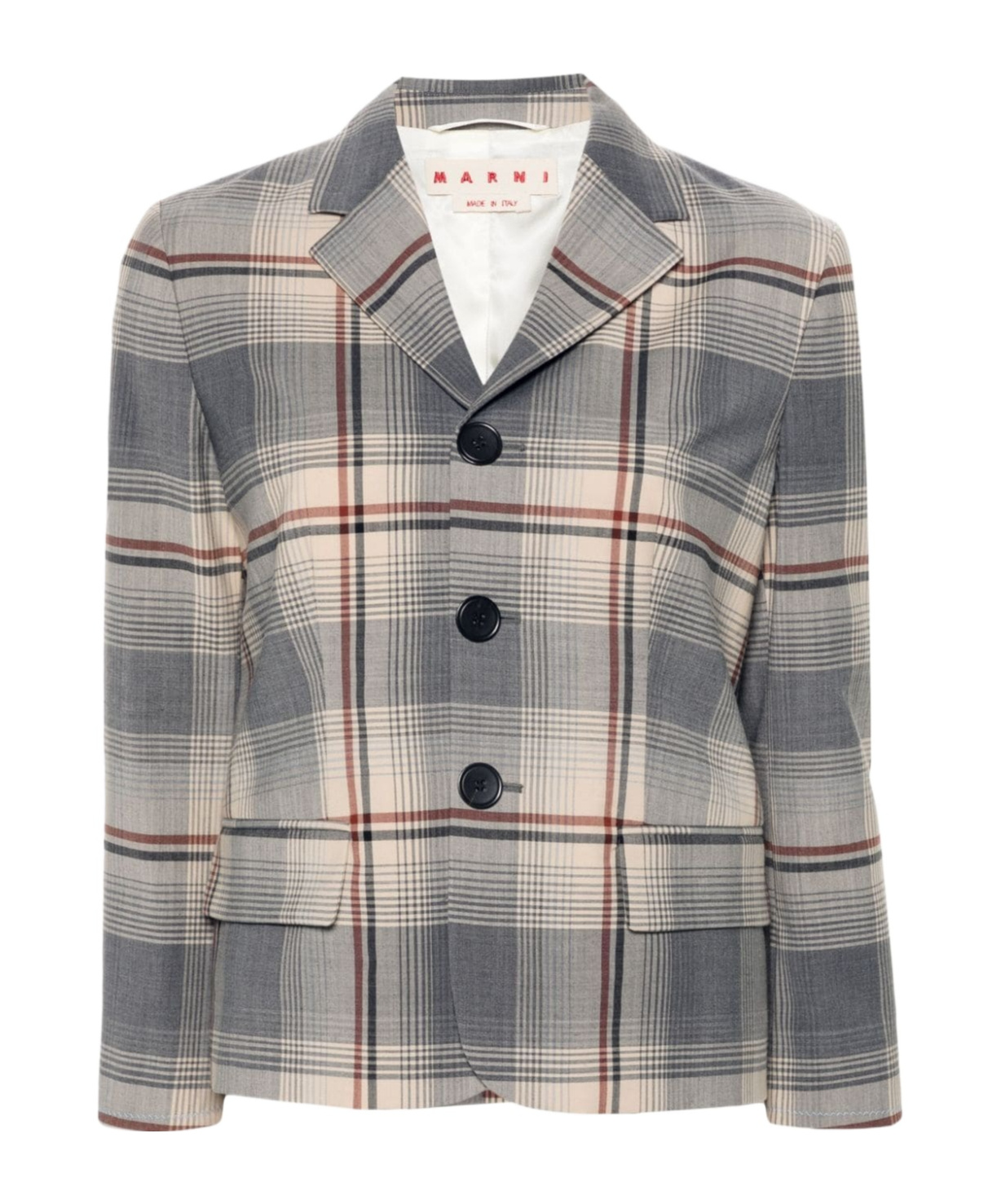 Marni Plaid-check Blazer In Gray