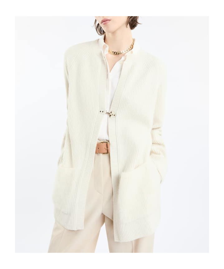 Fay Long-sleeved Knitted Cardigan In White