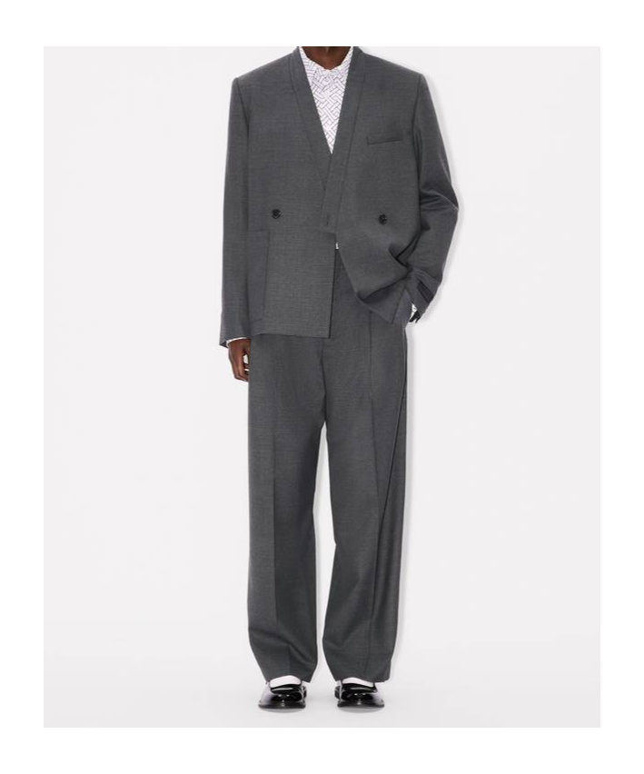 Kenzo ' Weave' Adjusted Tailored Kimono Jacket In Wool Jacquard In Gray