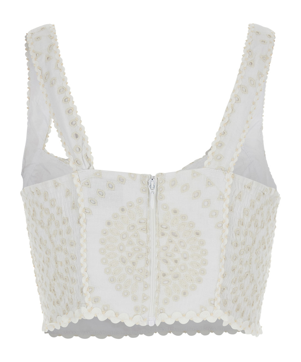 Charo Ruiz 'goldie' White Top With V-neck On The Front And Perforated Design