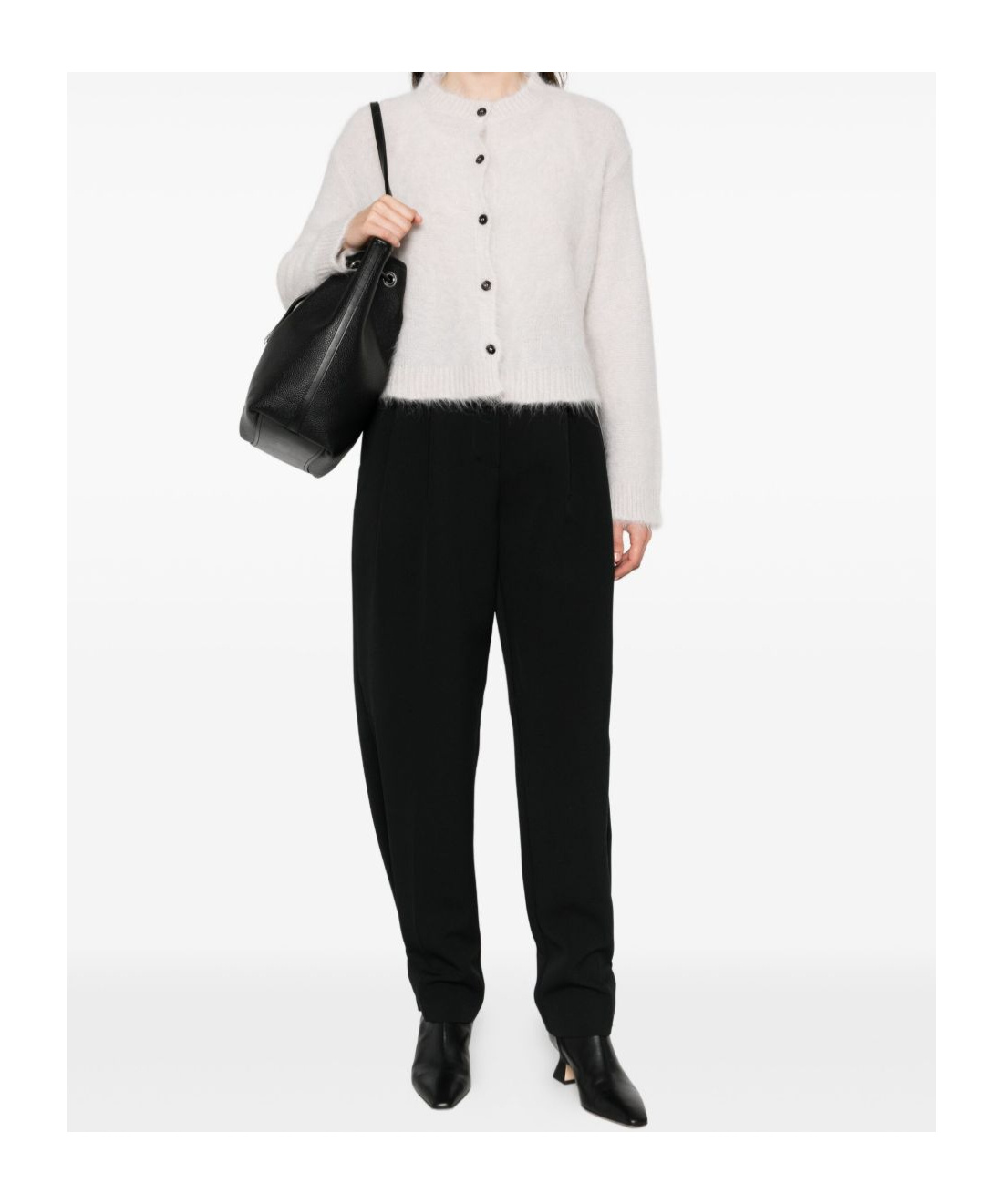 Antonelli Fuzzy Cropped Cardigan With Ribbed Details In White