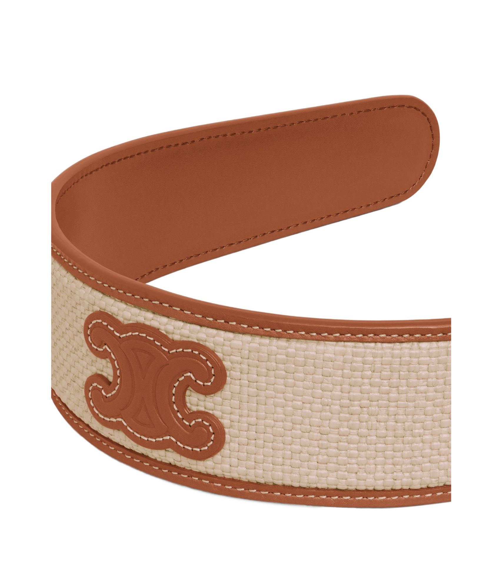 Shop Celine Triomphe Headband In Raphia And Calfskin In Yellow