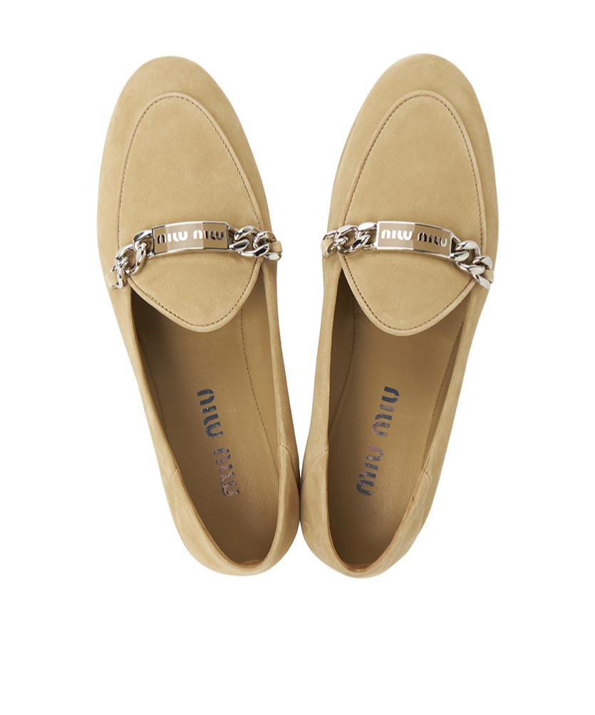Miu Miu Round Head Loafer Shoes In Nude