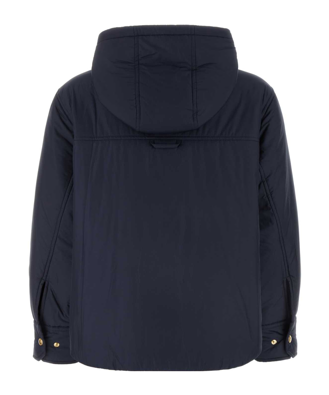 Thom Browne Navy Blue Polyester Down Jacket In Black